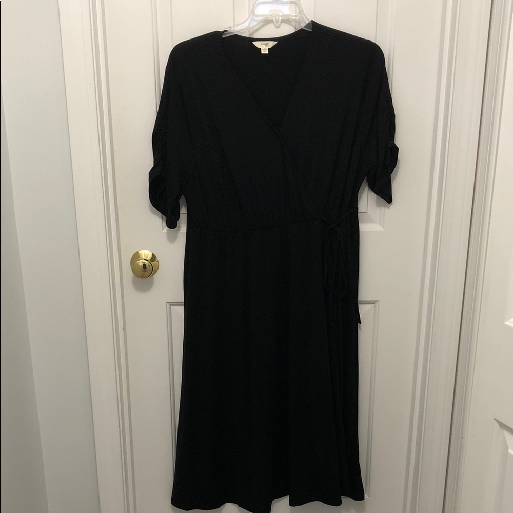 Terra & Sky Black Midi Wrap Dress with Tie